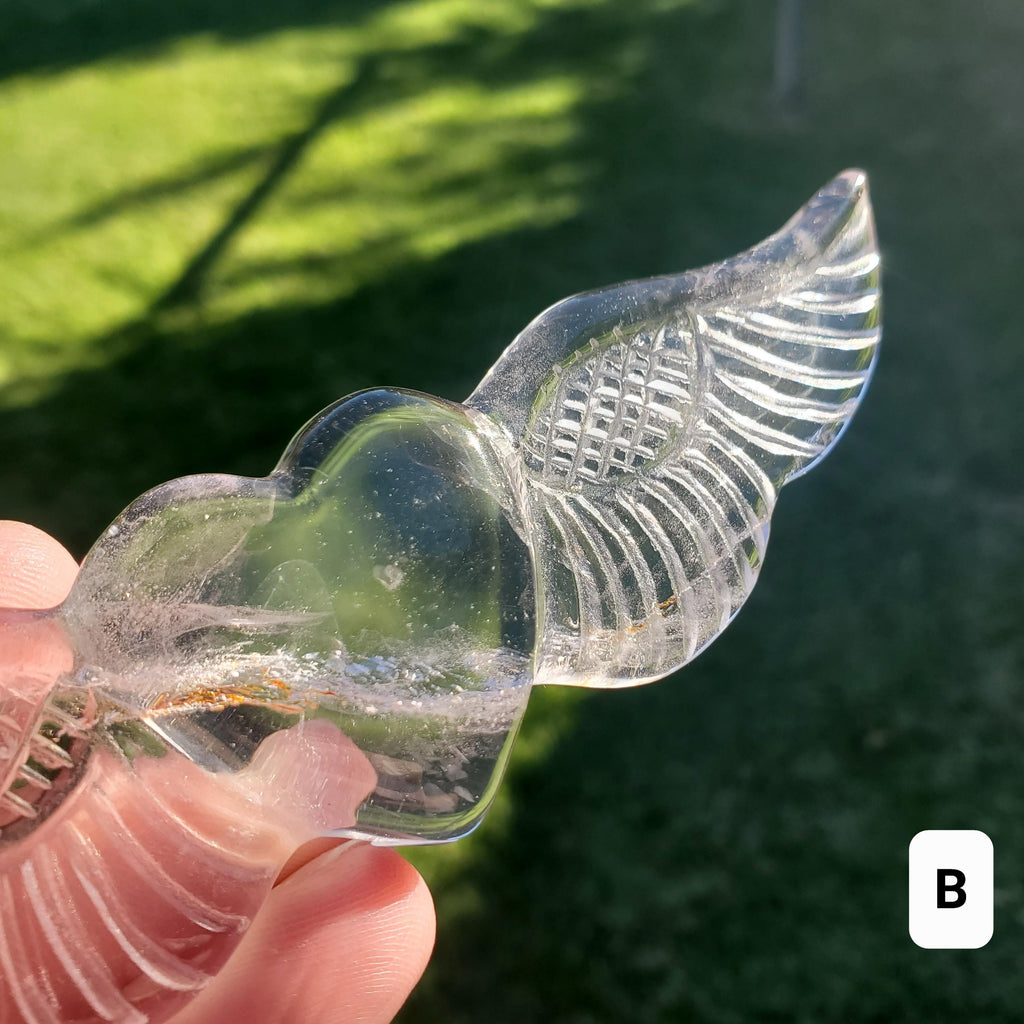 Quartz Heart Wings - Magnifies Intentions, Energizes Positive Energy, Transmutes Negativity - Clear Heart with Wings Crystal Healing Stone