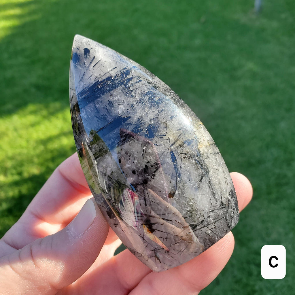 Tourmaline in Quartz Flames - Magnification, Clarity, EMF Protection - Tourmalinated Quartz Crystal Free Form Healing Gemstones
