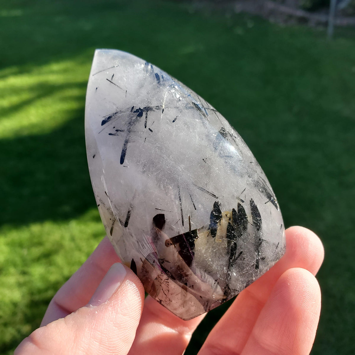 Tourmaline in Quartz Flames - Magnification, Clarity, EMF Protection - Tourmalinated Quartz Crystal Free Form Healing Gemstones