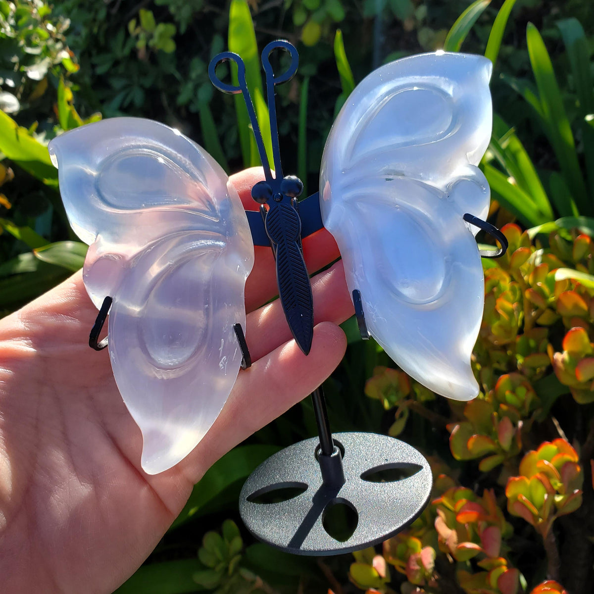 Selenite Butterfly Wings on Stand - Tranquility, Blessings, Love & Light - Satin Spar Selenite Wings Healing Stone Crystals