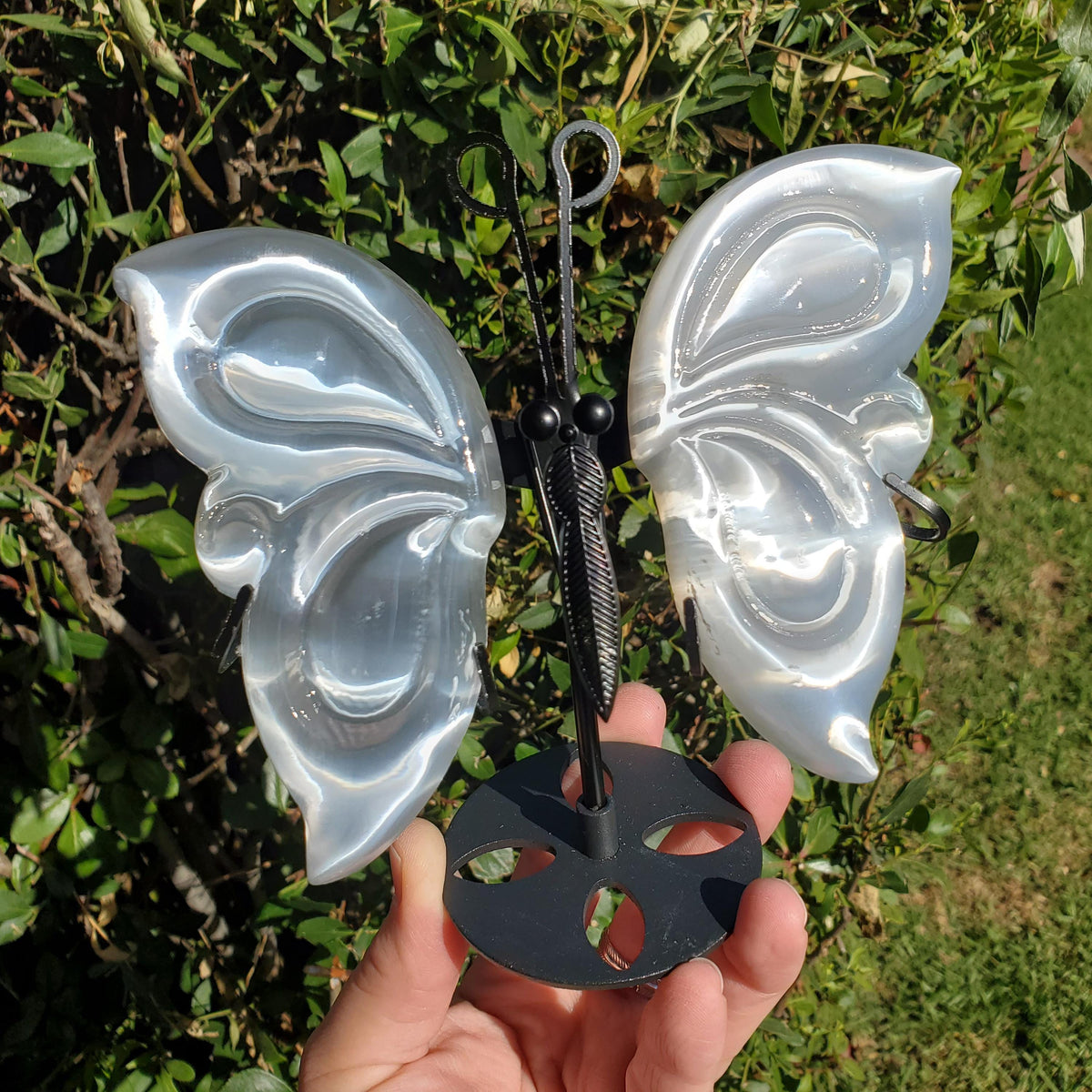 Selenite Butterfly Wings on Stand - Tranquility, Blessings, Love & Light - Satin Spar Selenite Wings Healing Stone Crystals