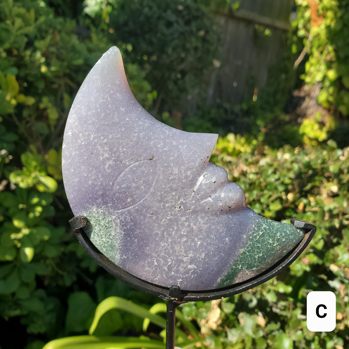 Cute Grape Agate Moon on Stand - Psychic Protection, Dreams, Intuition - Purple Moon Statement Crystal Healing Gemstone