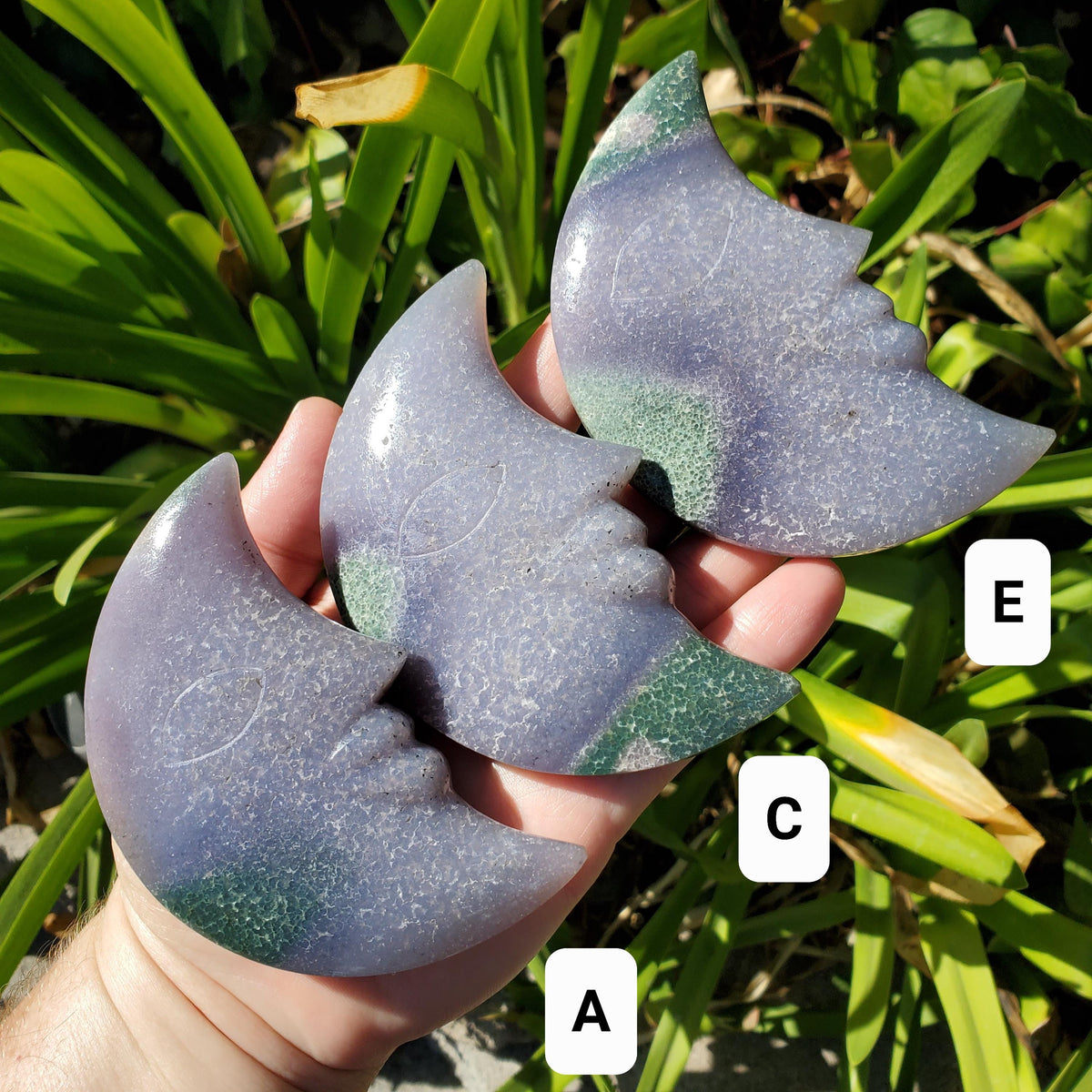 Cute Grape Agate Moon on Stand - Psychic Protection, Dreams, Intuition - Purple Moon Statement Crystal Healing Gemstone