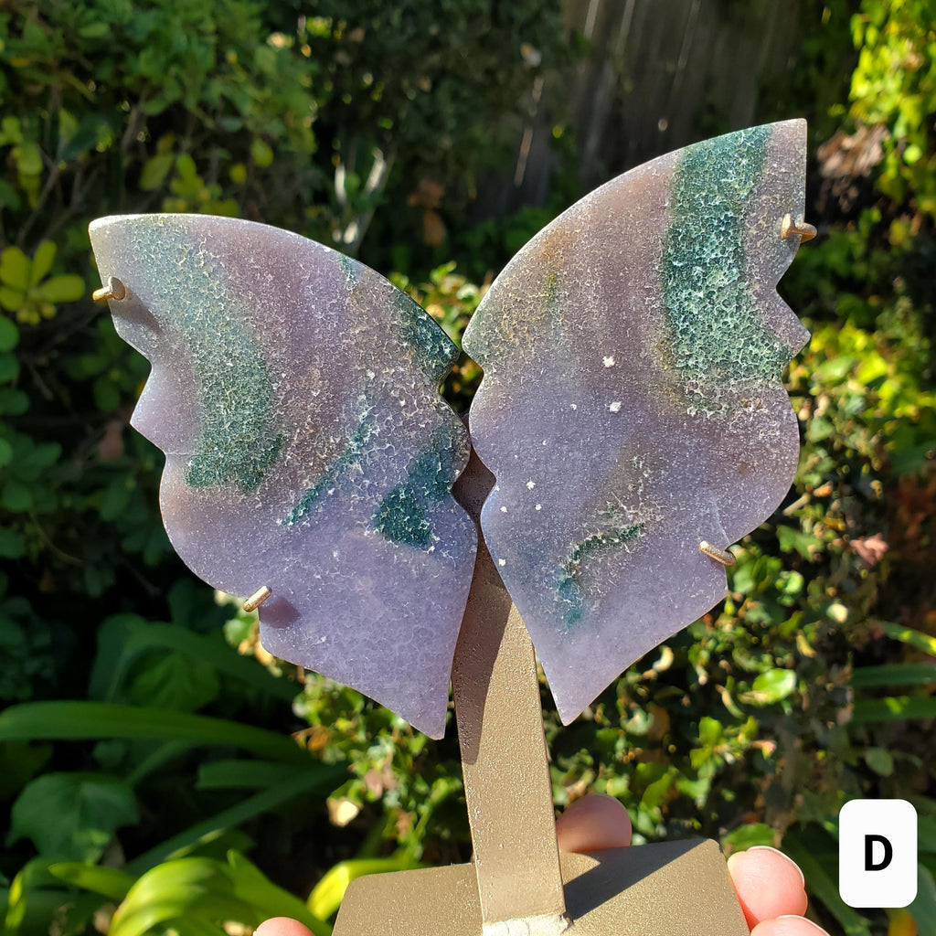 Grape Agate Butterfly on Stand - Psychic Protection, Dreams, Intuition - Purple Butterfly Crystal Healing Gemstones Decor