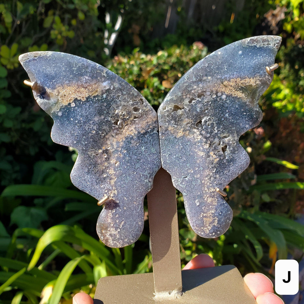 Grape Agate Butterfly on Stand - Psychic Protection, Dreams, Intuition - Purple Butterfly Crystal Healing Gemstones Decor