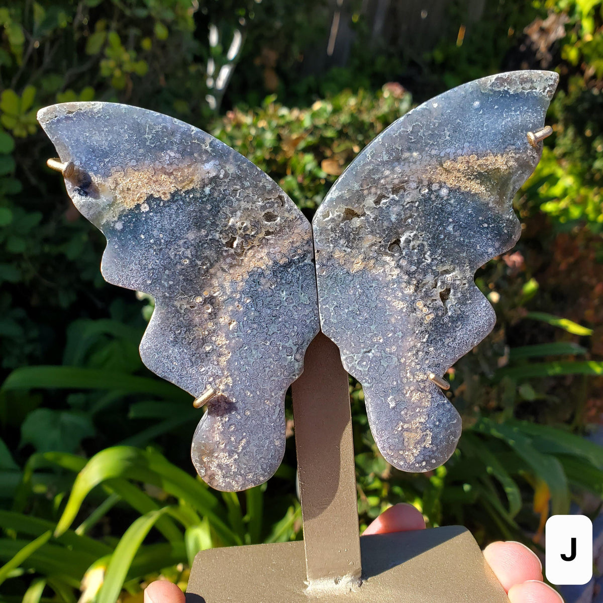 Grape Agate Butterfly on Stand - Psychic Protection, Dreams, Intuition - Purple Butterfly Crystal Healing Gemstones Decor