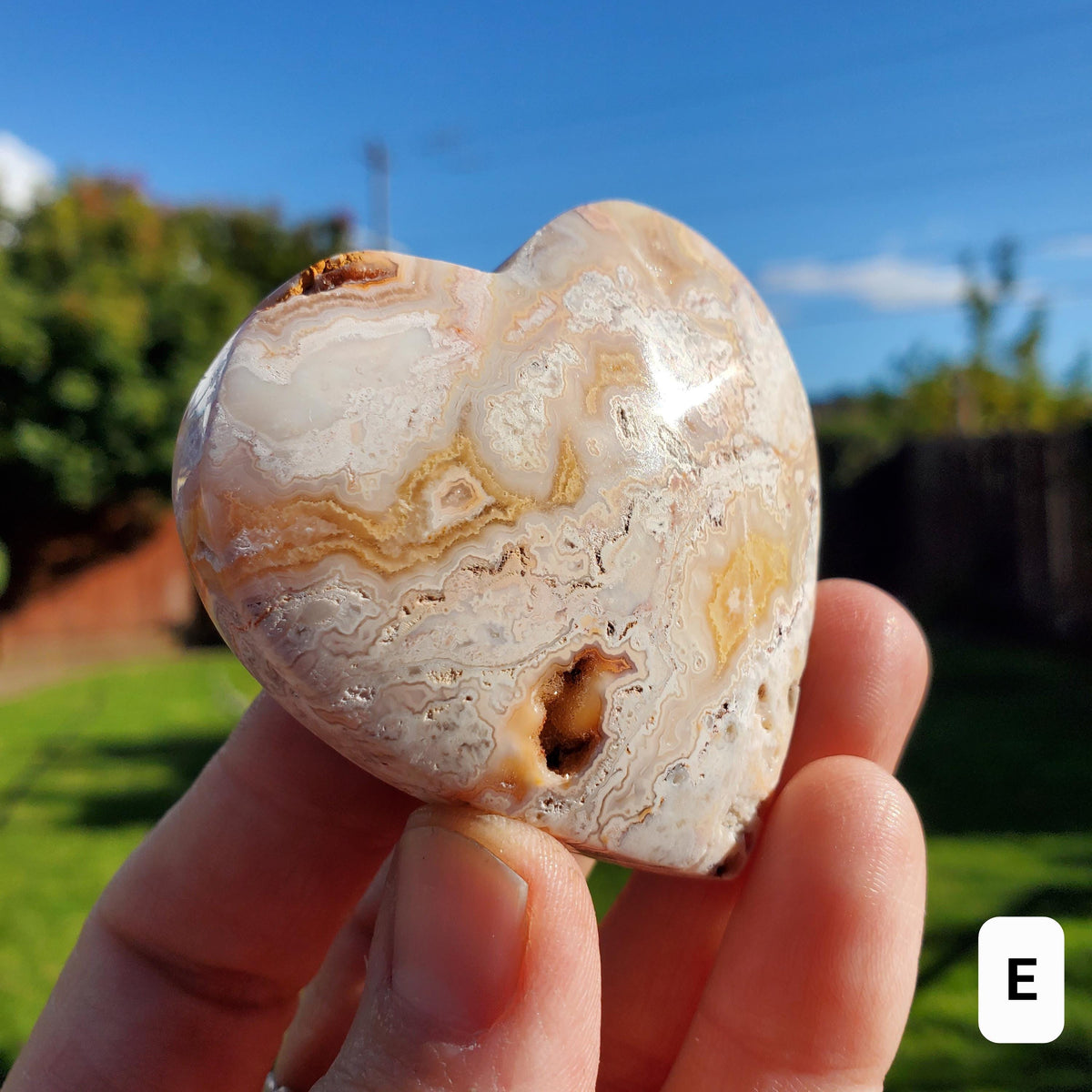 Cute Pink Lace Agate Heart with Druzy - Balance Physical, Mental, Emotional - Pink Agate Crystal Heart Carving