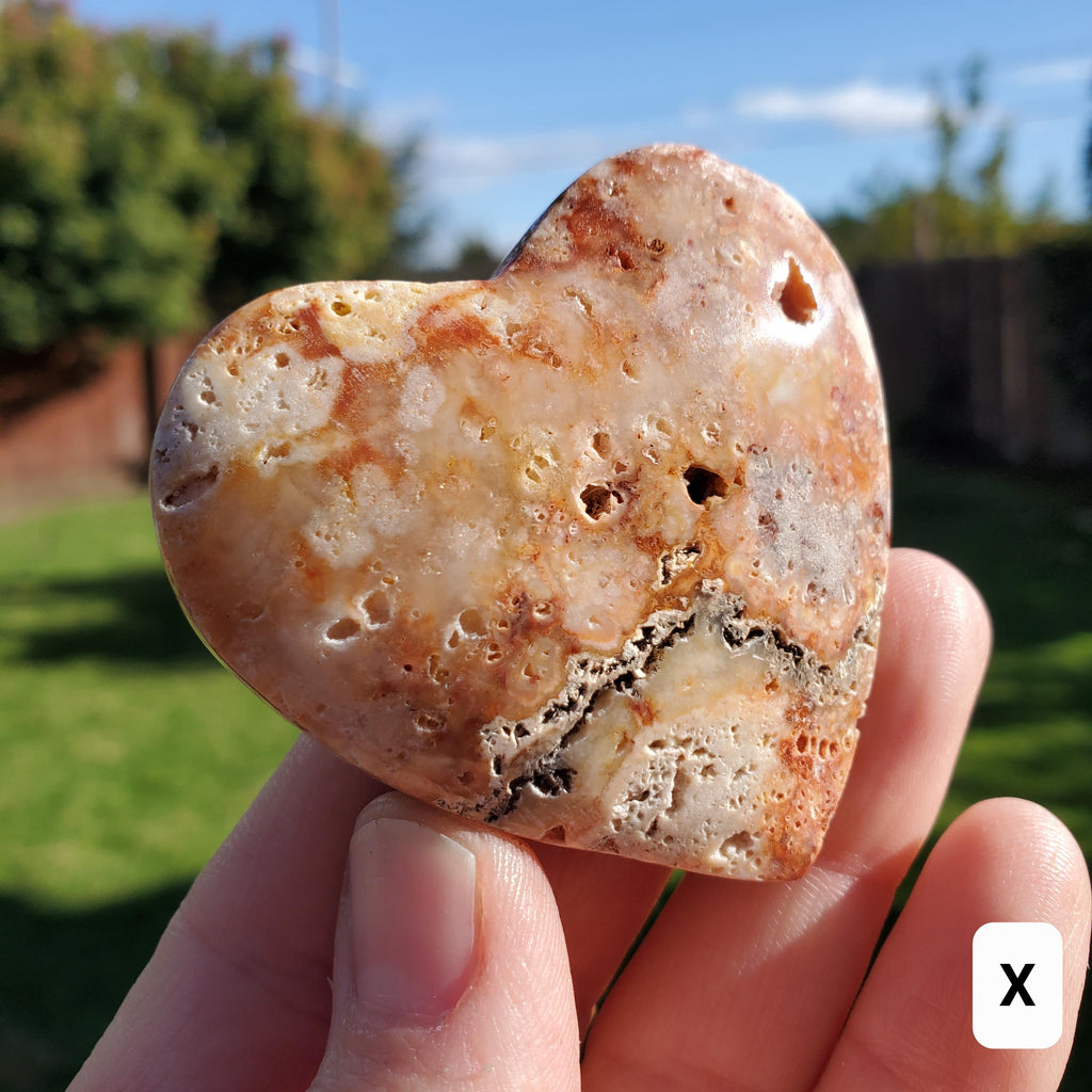 Cute Pink Lace Agate Heart with Druzy - Balance Physical, Mental, Emotional - Pink Agate Crystal Heart Carving