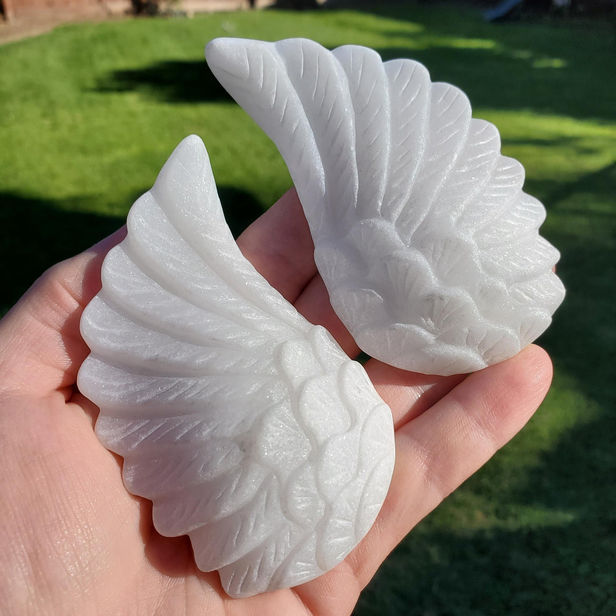 White Jade Angel Wings on Metal Stand - Peaceful, Calm, Joy, Love Energy - White Angel Wings Statement Display Healing Gemstone