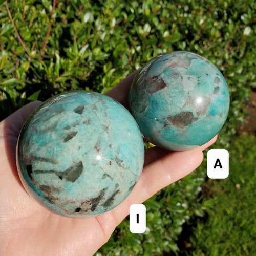 Amazonite Sphere with Smoky Quartz - Calming, Courage, Truth, Compassion - Amazonite Teal Crystal Ball Healing Gemstones