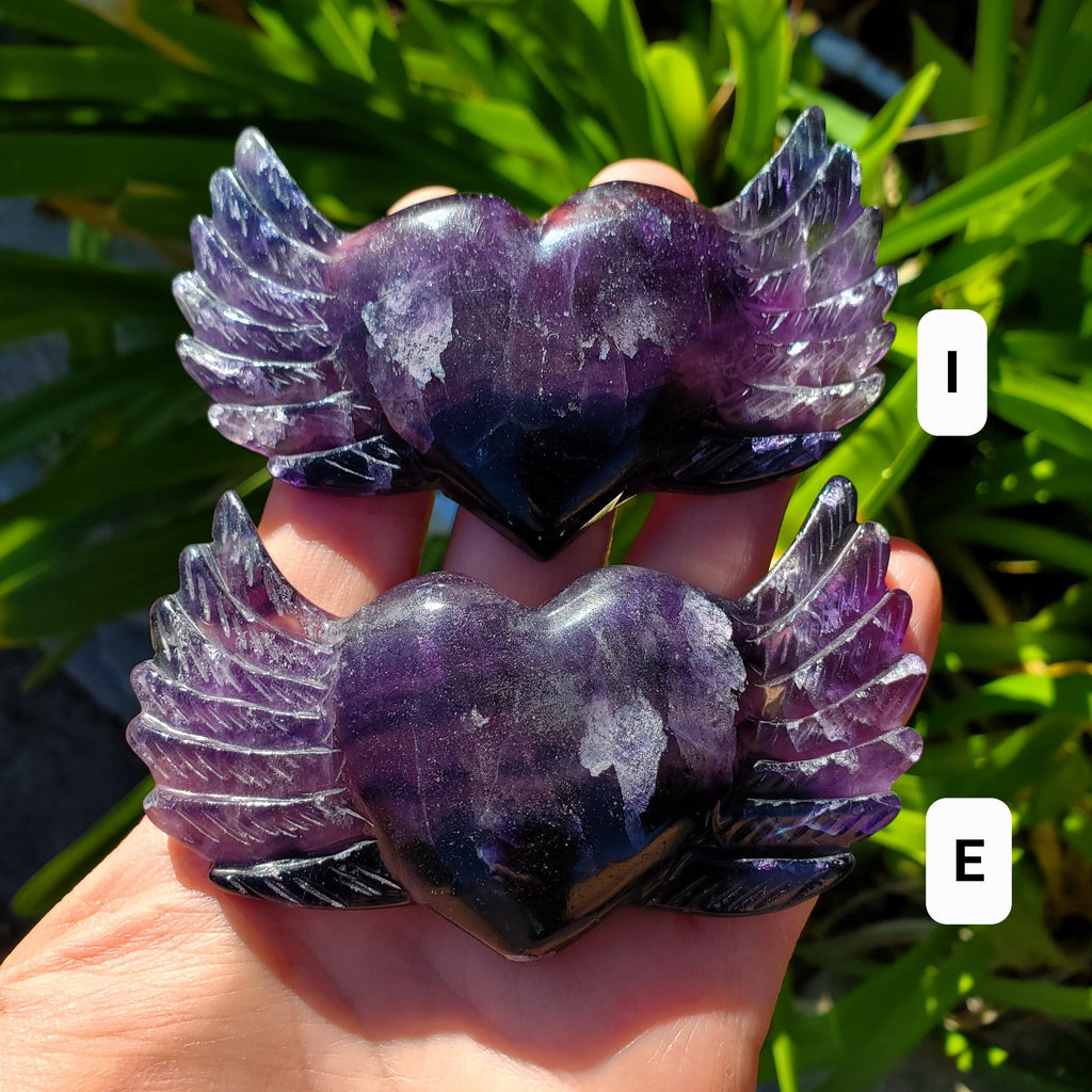 3.75" Rainbow Fluorite Heart Wings - Mental Clarity, Balancing, Protective, Grounding - Crystal Heart with Wings Healing Gemstones