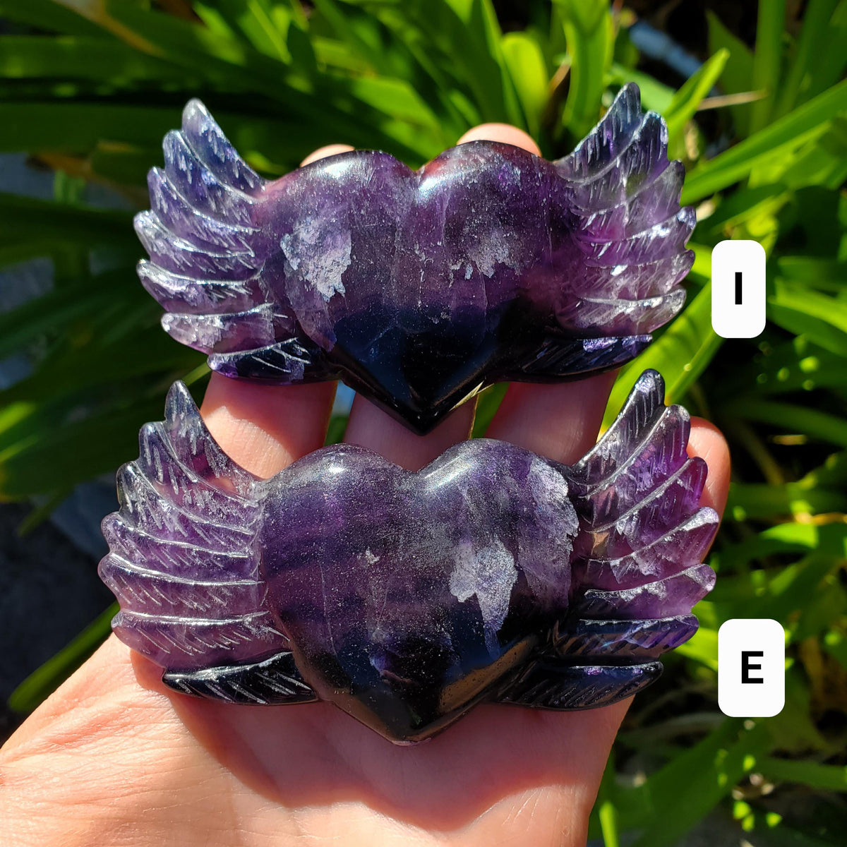 3.75" Rainbow Fluorite Heart Wings - Mental Clarity, Balancing, Protective, Grounding - Crystal Heart with Wings Healing Gemstones