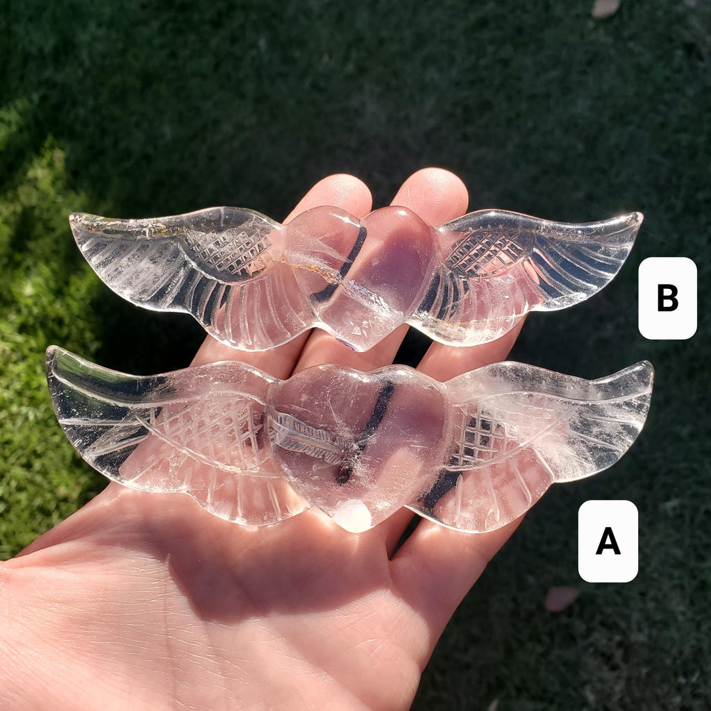 Quartz Heart Wings - Magnifies Intentions, Energizes Positive Energy, Transmutes Negativity - Clear Heart with Wings Crystal Healing Stone