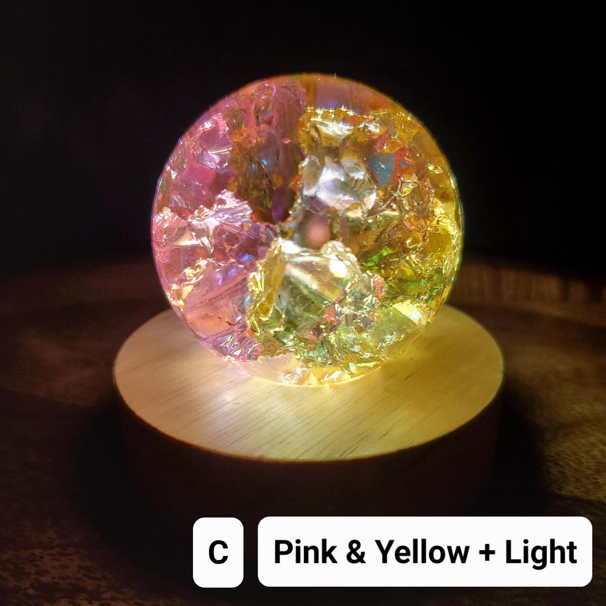 Two Tone Crackle Sphere Accent Lamp - Light Reflecting One of a Kind Crystal Ball - 2.3" Aura Crystal Glass Ball Home Decor Mood Light