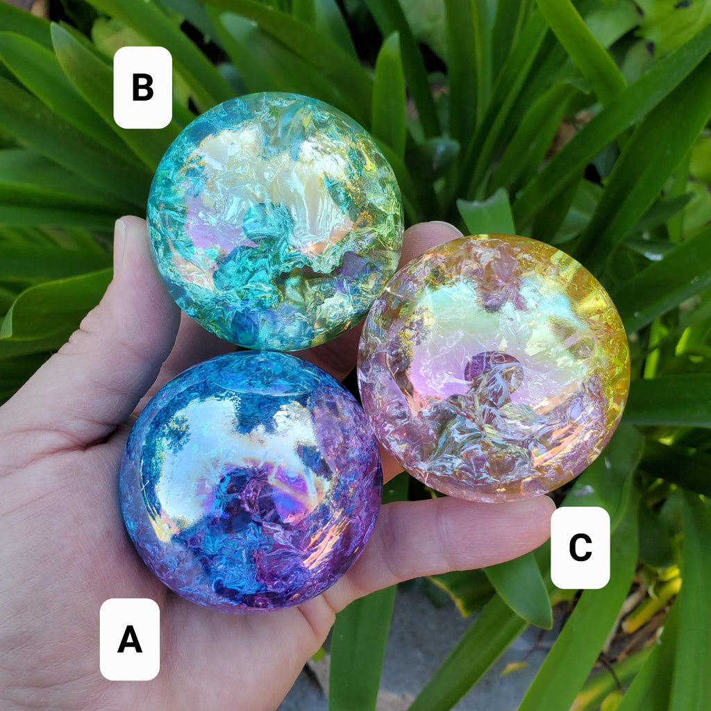 Two Tone Crackle Sphere Accent Lamp - Light Reflecting One of a Kind Crystal Ball - 2.3" Aura Crystal Glass Ball Home Decor Mood Light