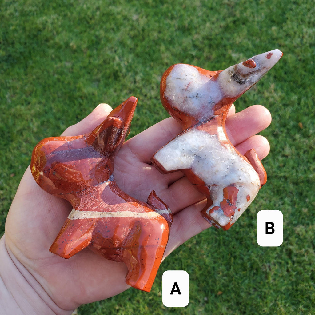 Red Jasper Reindeer - Cellular Healing, Creativity, Reflection, Patience - Red Reindeer Rudolf Carving Statue Crystal Stone Holiday Decor