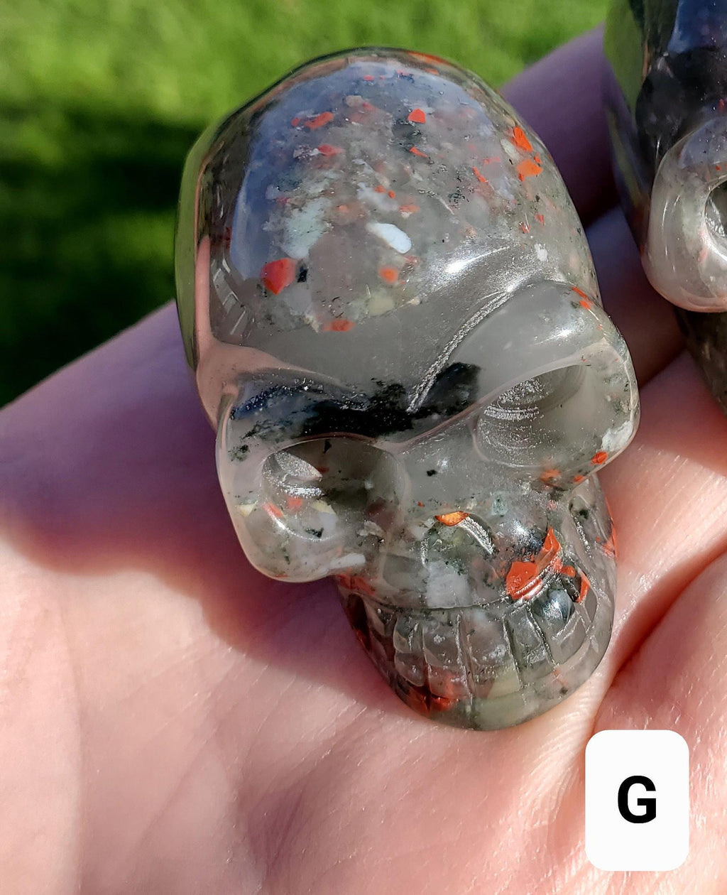 African Bloodstone Skull - Calming, Grounding, Persistence, Courage - 2" Black and Red Crystal Skull Carving Healing Gemstone