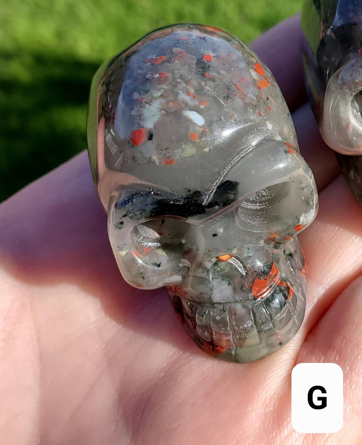 African Bloodstone Skull - Calming, Grounding, Persistence, Courage - 2" Black and Red Crystal Skull Carving Healing Gemstone