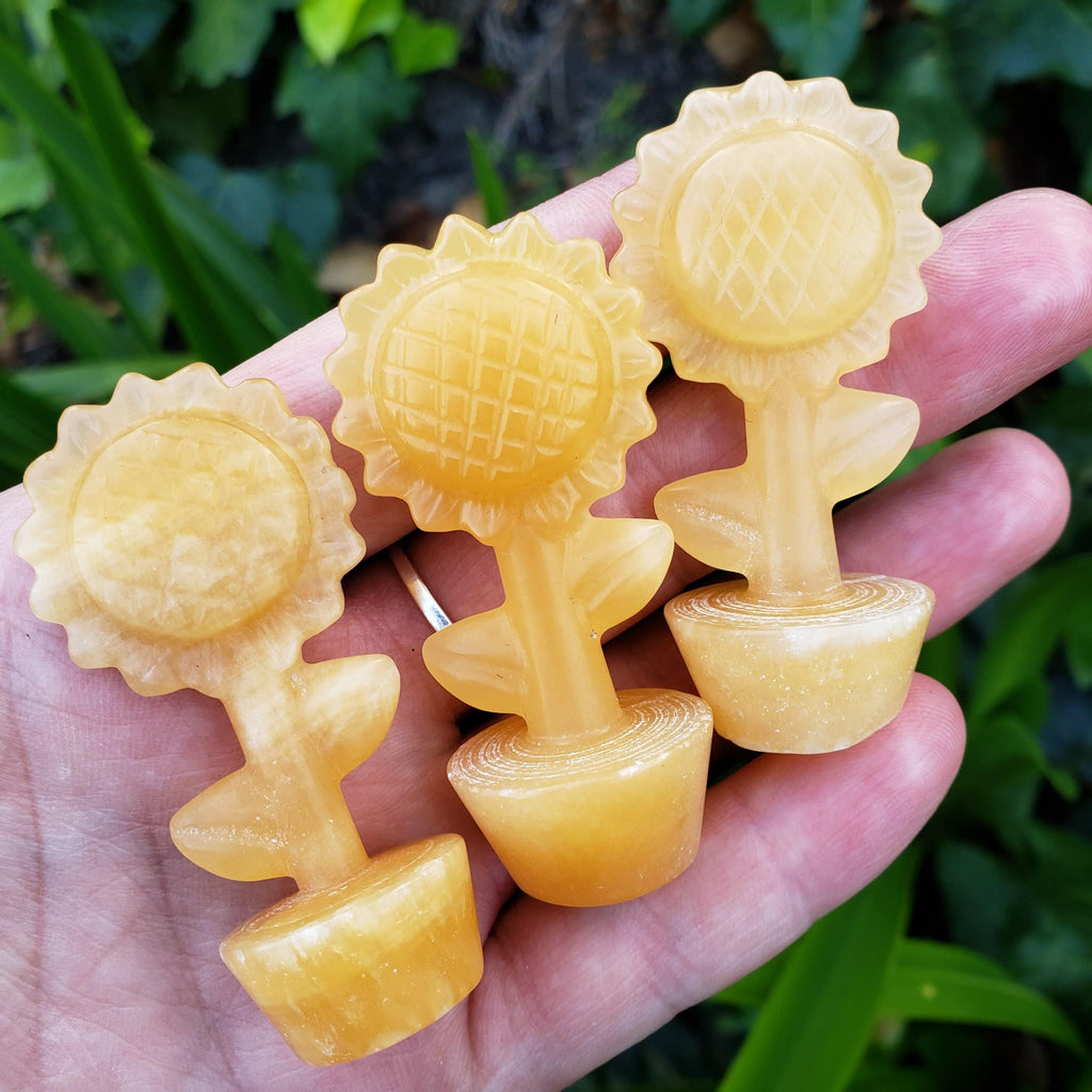 Small Orange Calcite Sunflower - Confidence, Self-Esteem, Creative & Sexual Energy - 2.25" Standing Crystal Sunflower Healing Gemstones