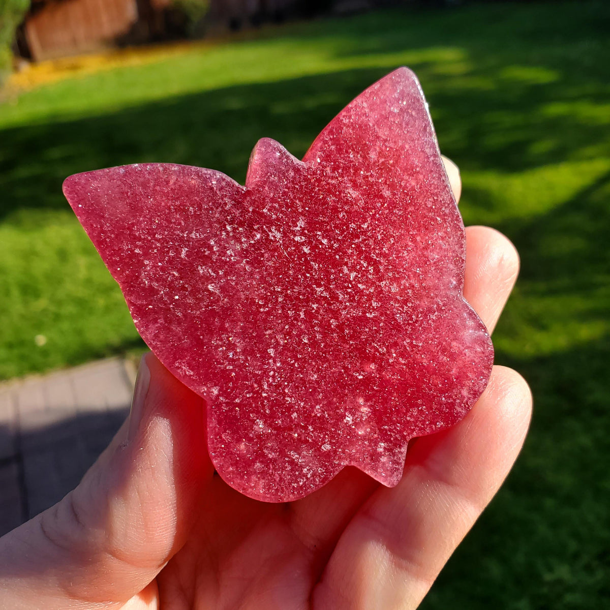 Flashy Strawberry Quartz Butterfly - Love, Gratitude, Generosity - Quartz Butterfly Carved Stone Healing Crystals Tanzberry Carving