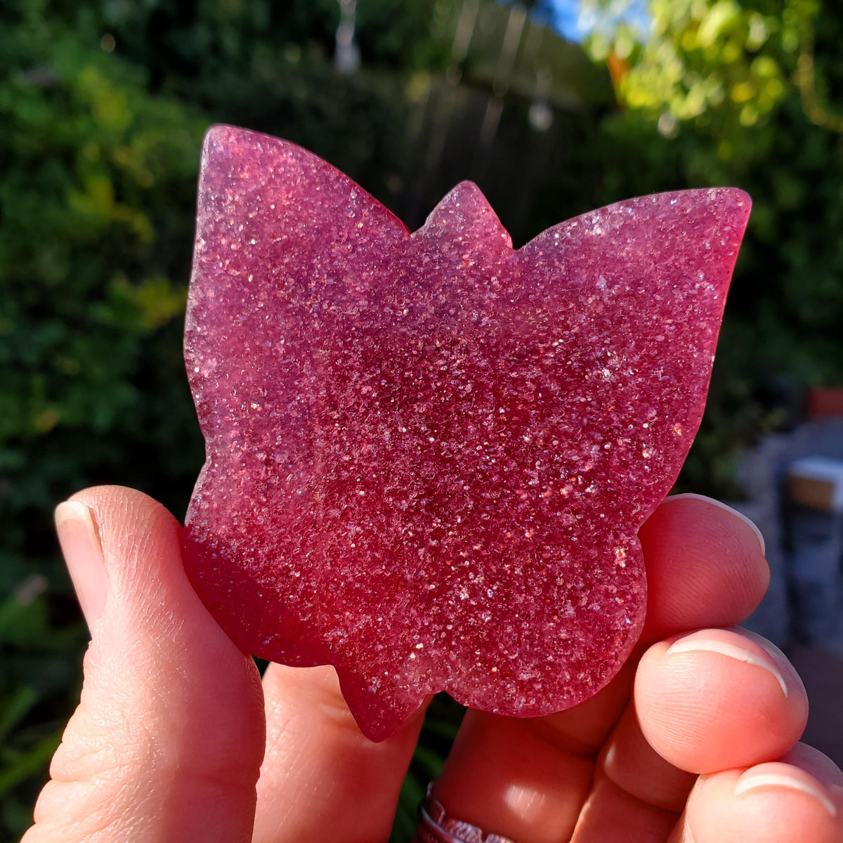 Flashy Strawberry Quartz Butterfly - Love, Gratitude, Generosity - Quartz Butterfly Carved Stone Healing Crystals Tanzberry Carving