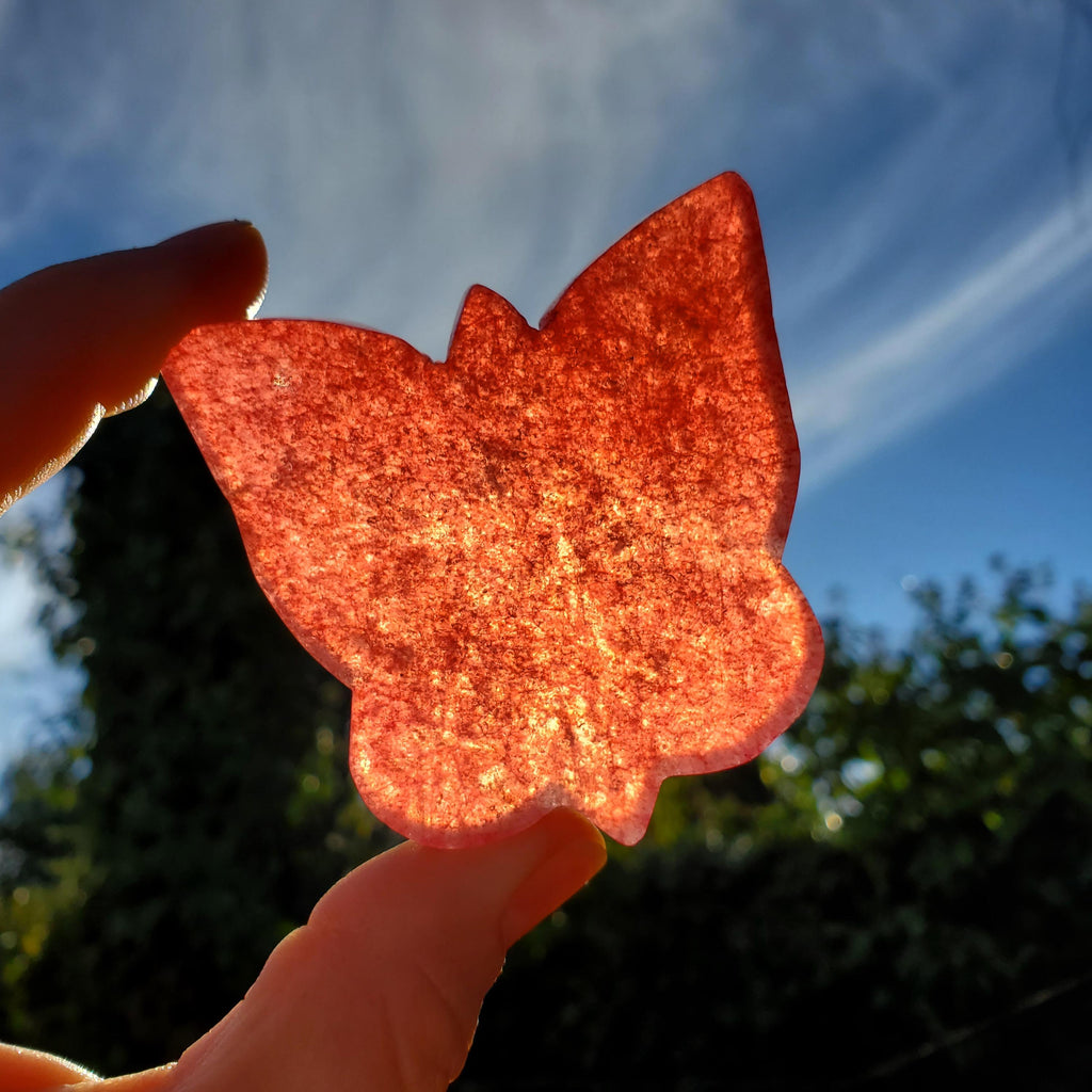 Flashy Strawberry Quartz Butterfly - Love, Gratitude, Generosity - Quartz Butterfly Carved Stone Healing Crystals Tanzberry Carving