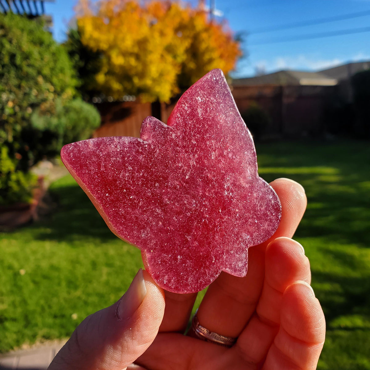 Flashy Strawberry Quartz Butterfly - Love, Gratitude, Generosity - Quartz Butterfly Carved Stone Healing Crystals Tanzberry Carving