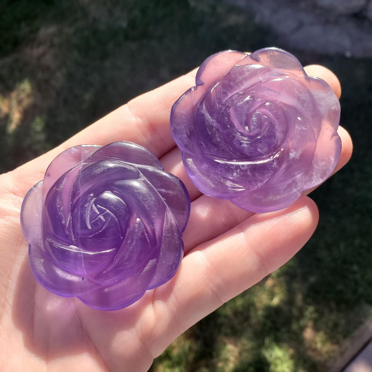 Purple Fluorite Flower - The Dream Crystal, Mental Concentration, Clears Negativity - Fluorite Crystal Rose Carving Healing Gemstones