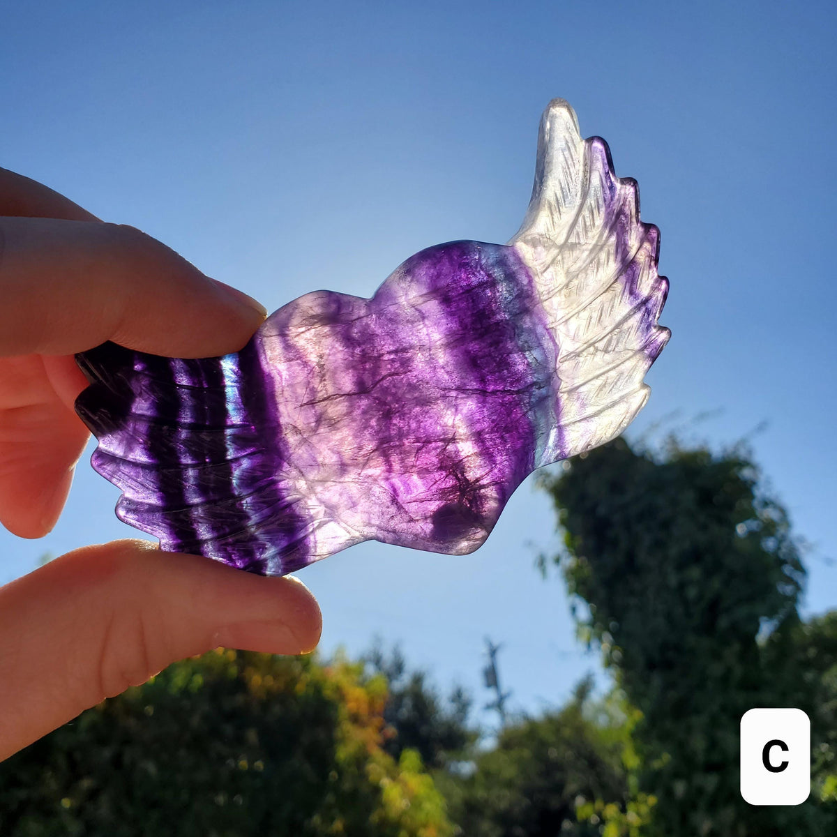 3.75" Rainbow Fluorite Heart Wings - Mental Clarity, Balancing, Protective, Grounding - Crystal Heart with Wings Healing Gemstones