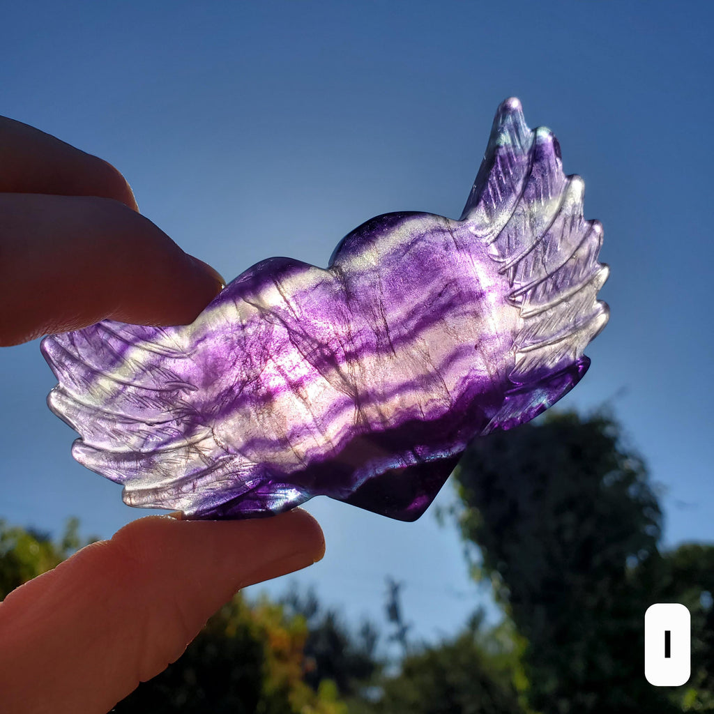 3.75" Rainbow Fluorite Heart Wings - Mental Clarity, Balancing, Protective, Grounding - Crystal Heart with Wings Healing Gemstones