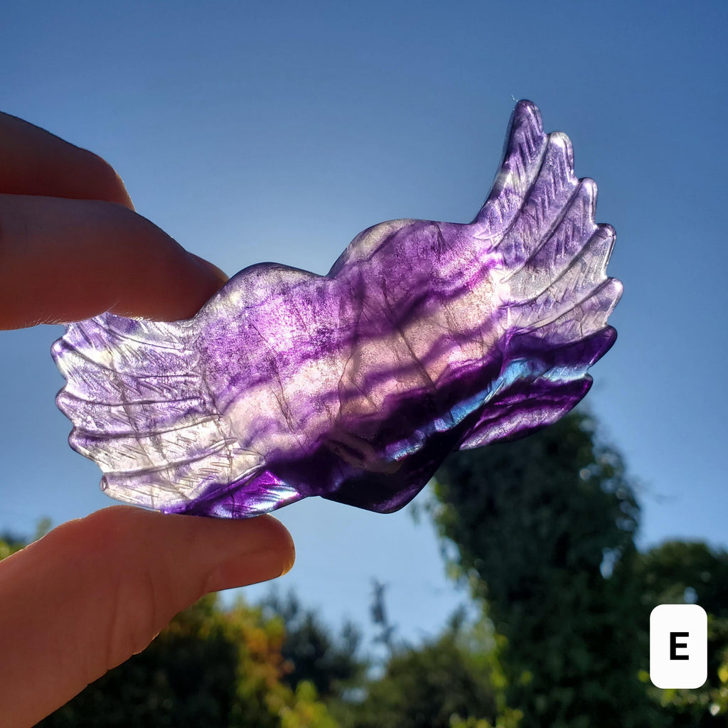 3.75" Rainbow Fluorite Heart Wings - Mental Clarity, Balancing, Protective, Grounding - Crystal Heart with Wings Healing Gemstones