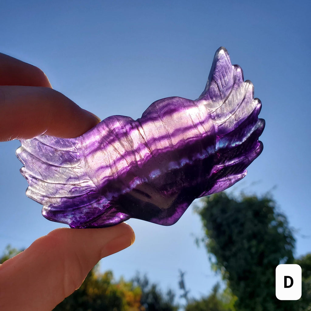 3.75" Rainbow Fluorite Heart Wings - Mental Clarity, Balancing, Protective, Grounding - Crystal Heart with Wings Healing Gemstones