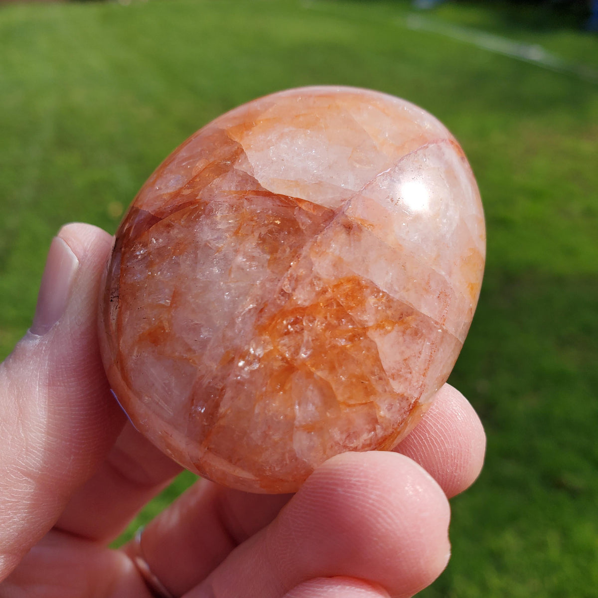 Fire Quartz Palm - Energizing, Motivation, Vitality, Reflection, Renewal - Quartz Crystal Palmstone Healing For Meditation, Energy Work