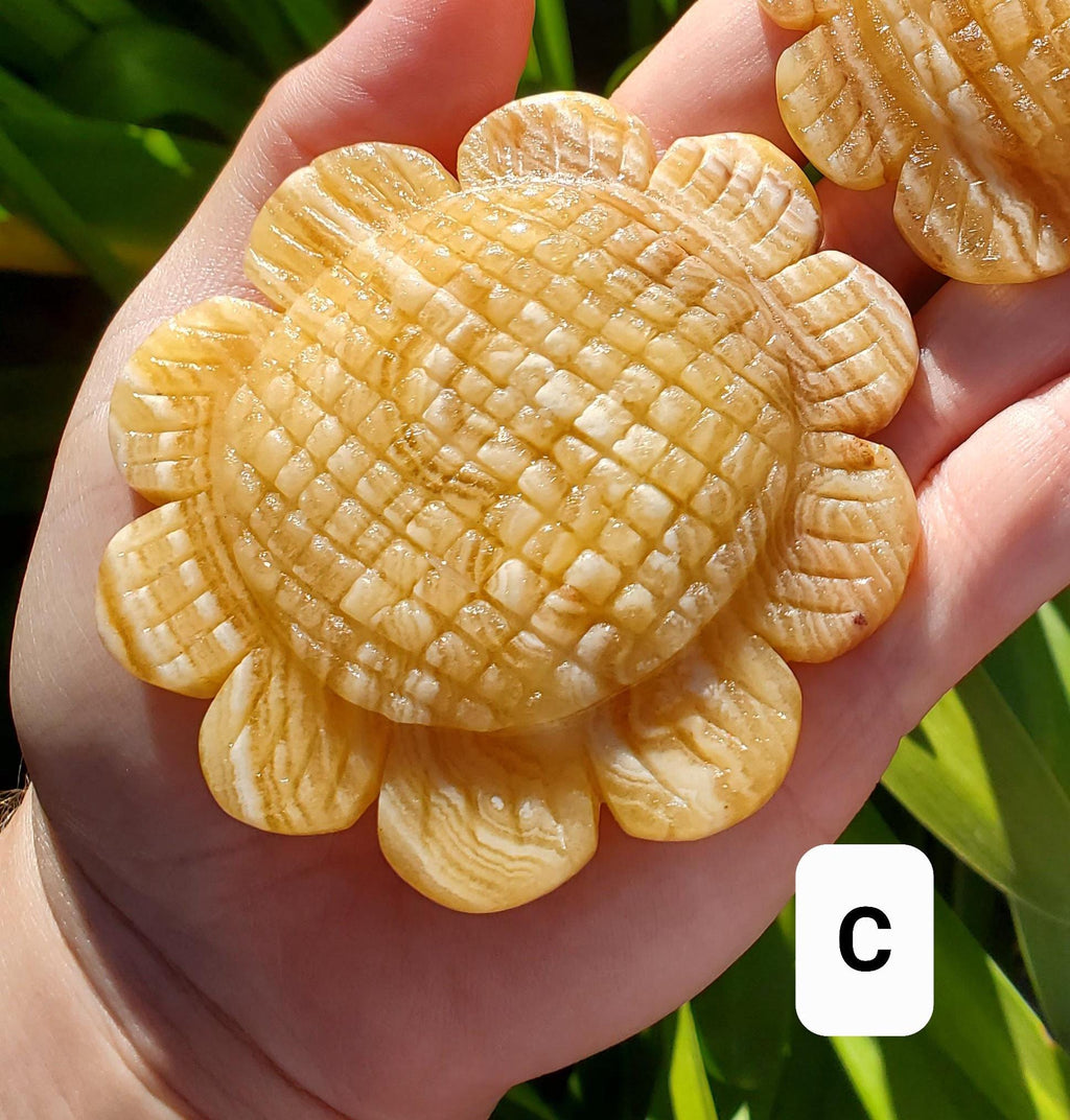 Orange Calcite Sunflower on Stand - Confidence, Self-Esteem, Creative & Sexual Energy - Calcite Crystal Sunflower Healing Gemstone