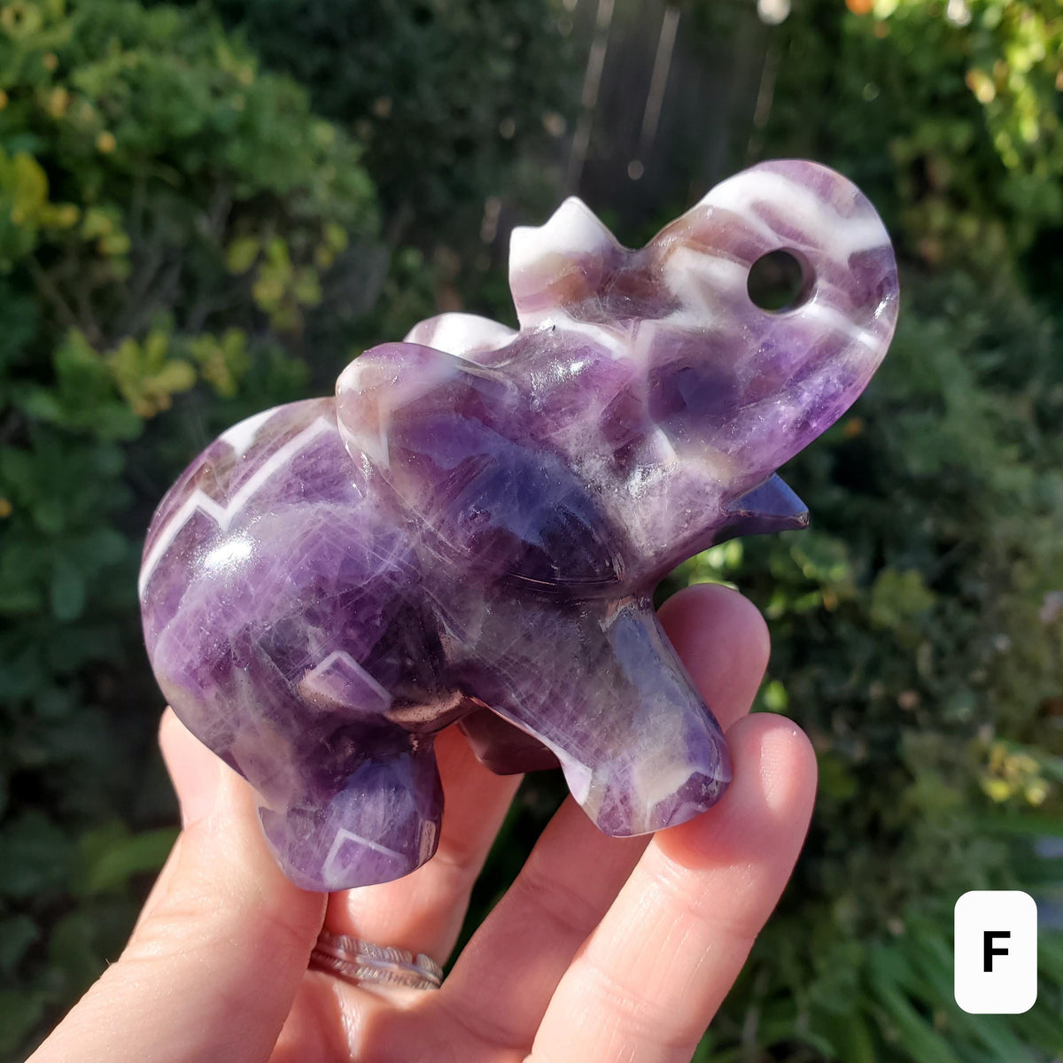 Dream Amethyst Elephant - Calming, Energetic Protection, Positivity, Divine Love - Purple Chevron Amethyst Crystal Elephant Gemstone