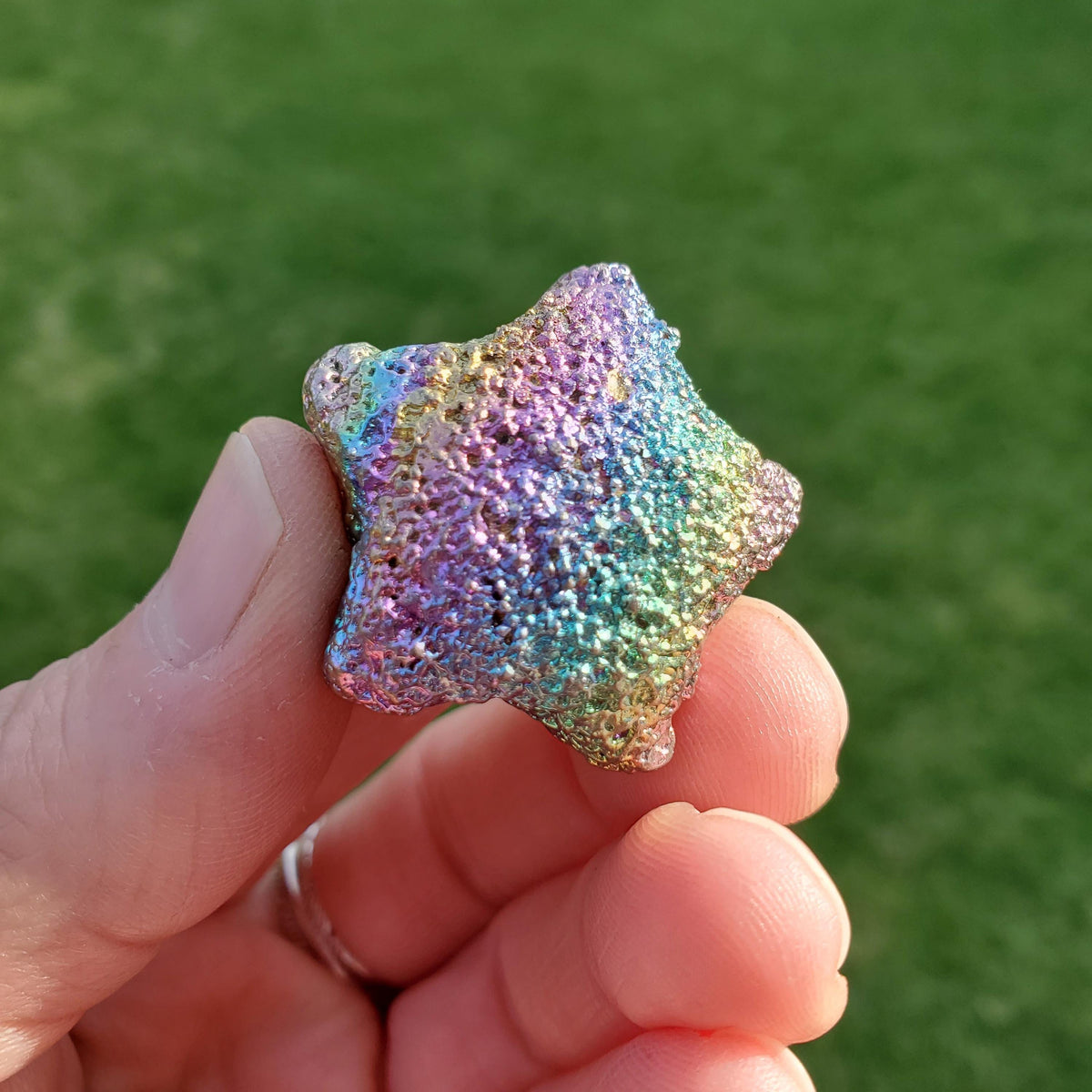 Bismuth Heart, Moon & Star Trio - Togetherness, Helps Bond Relationships, Strengthens Visualizations - Metal Carved Healing Gemstone