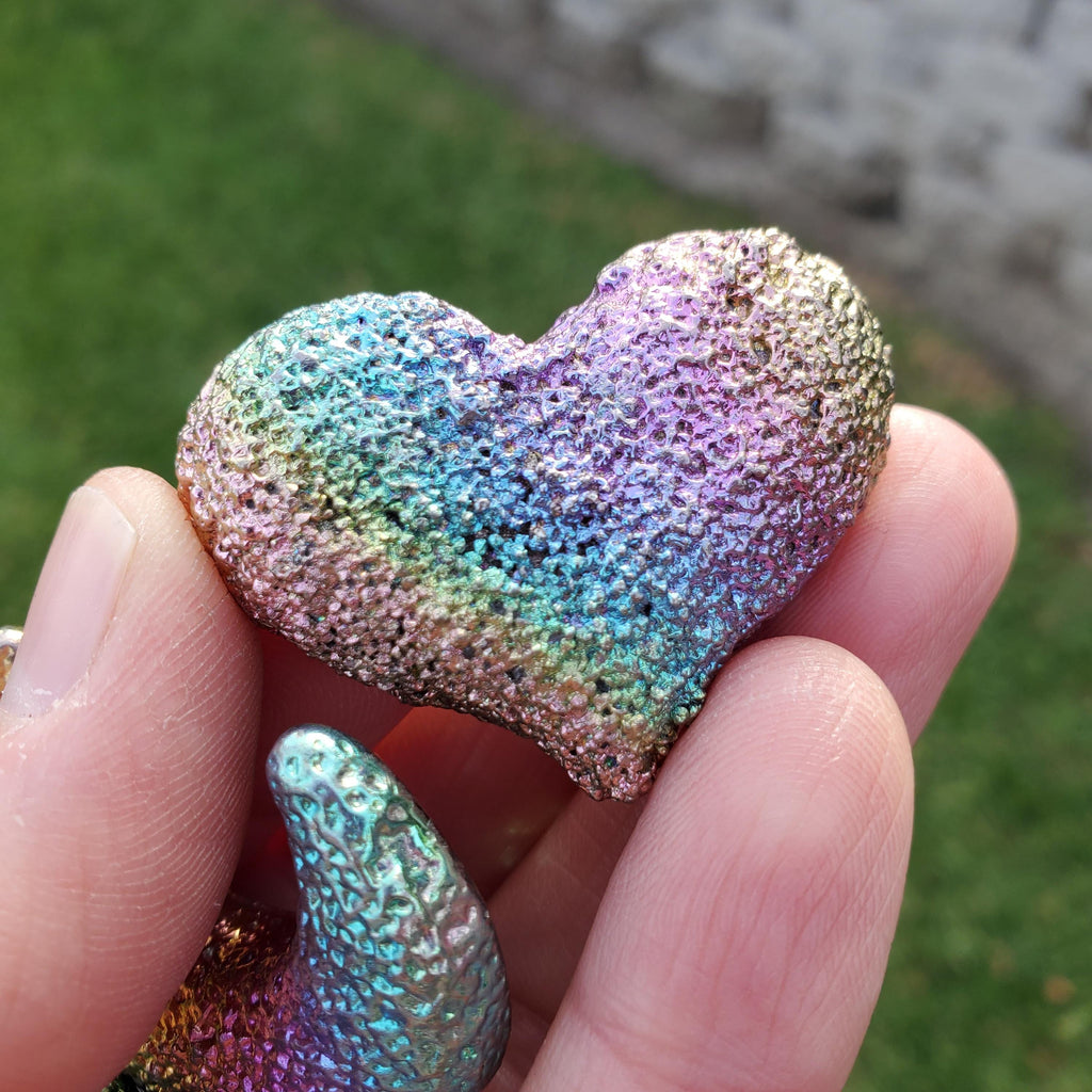 Bismuth Heart, Moon & Star Trio - Togetherness, Helps Bond Relationships, Strengthens Visualizations - Metal Carved Healing Gemstone