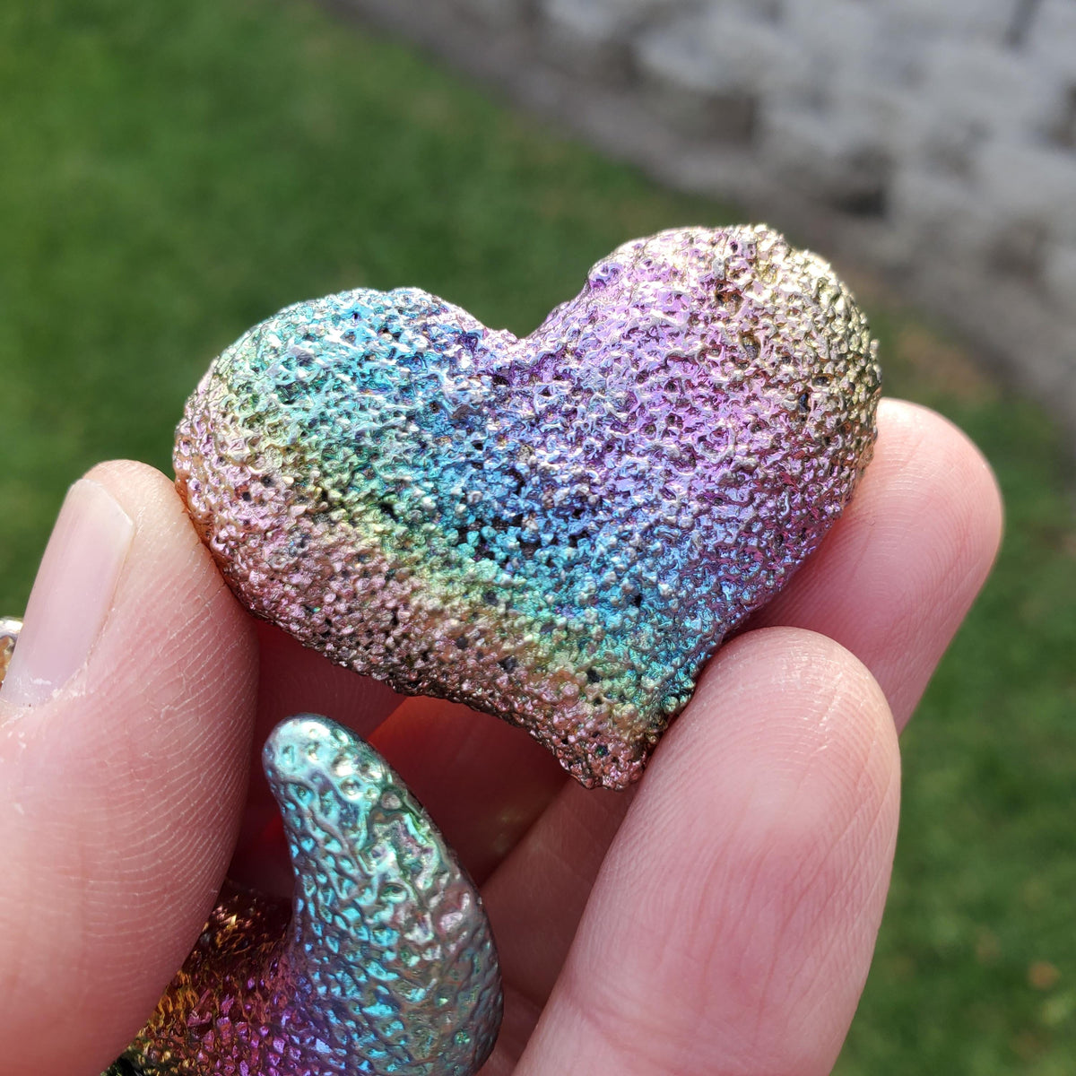 Bismuth Heart, Moon & Star Trio - Togetherness, Helps Bond Relationships, Strengthens Visualizations - Metal Carved Healing Gemstone