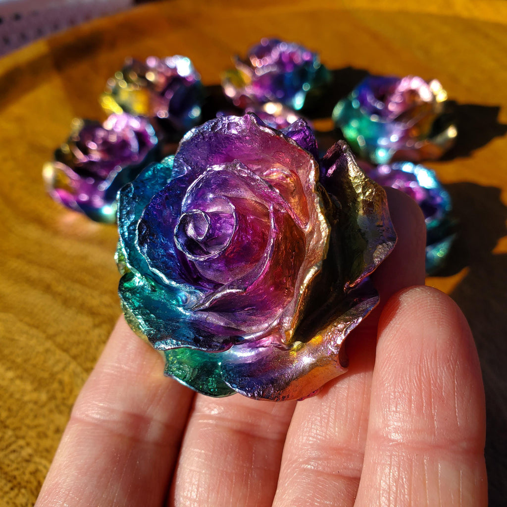 Bismuth Flower - Togetherness, Helps Bond Relationships, Strengthens Visualizations - Carved Flower Healing Gemstone