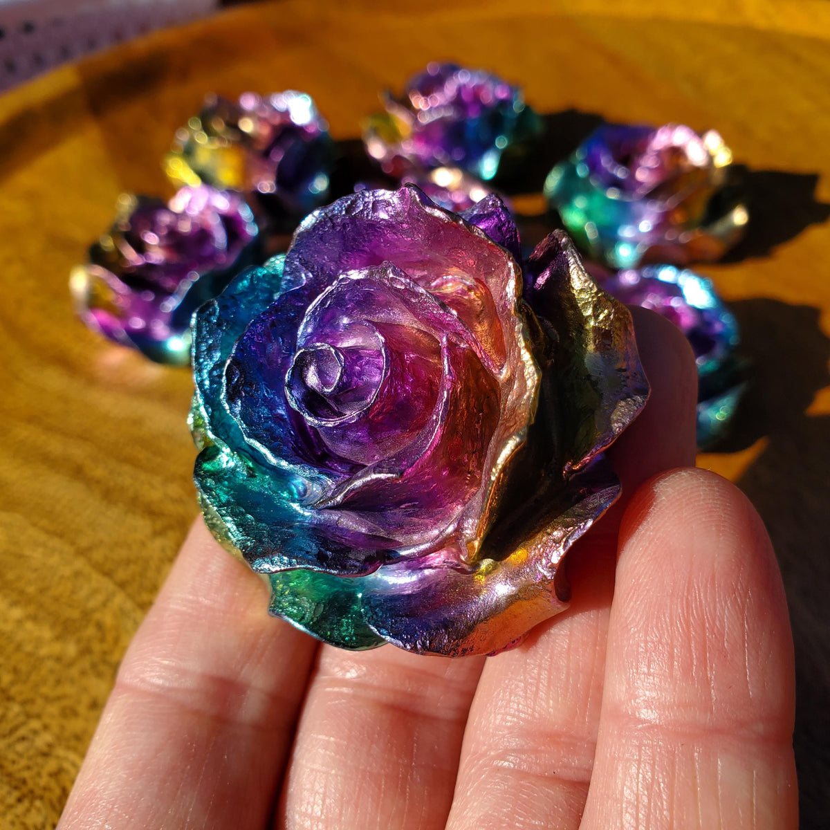 Bismuth Flower - Togetherness, Helps Bond Relationships, Strengthens Visualizations - Carved Flower Healing Gemstone