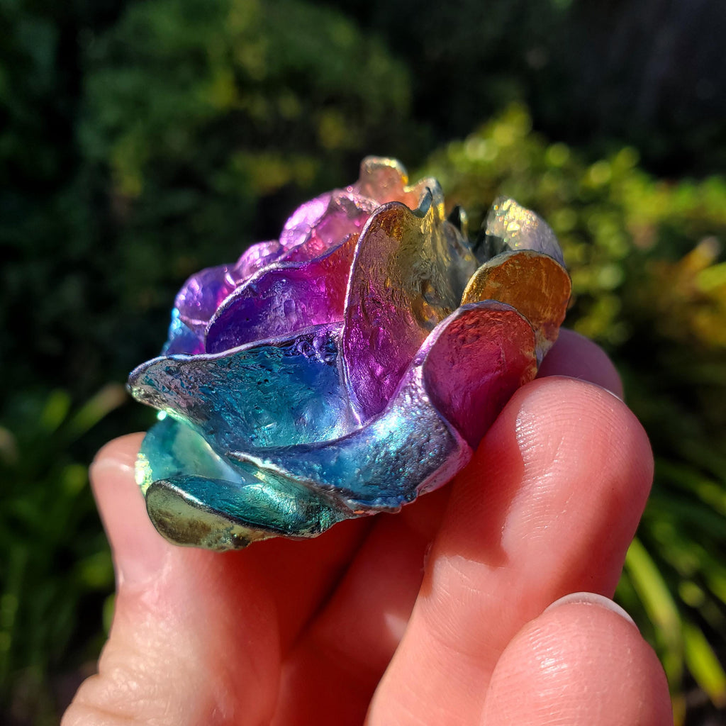 Bismuth Flower - Togetherness, Helps Bond Relationships, Strengthens Visualizations - Carved Flower Healing Gemstone