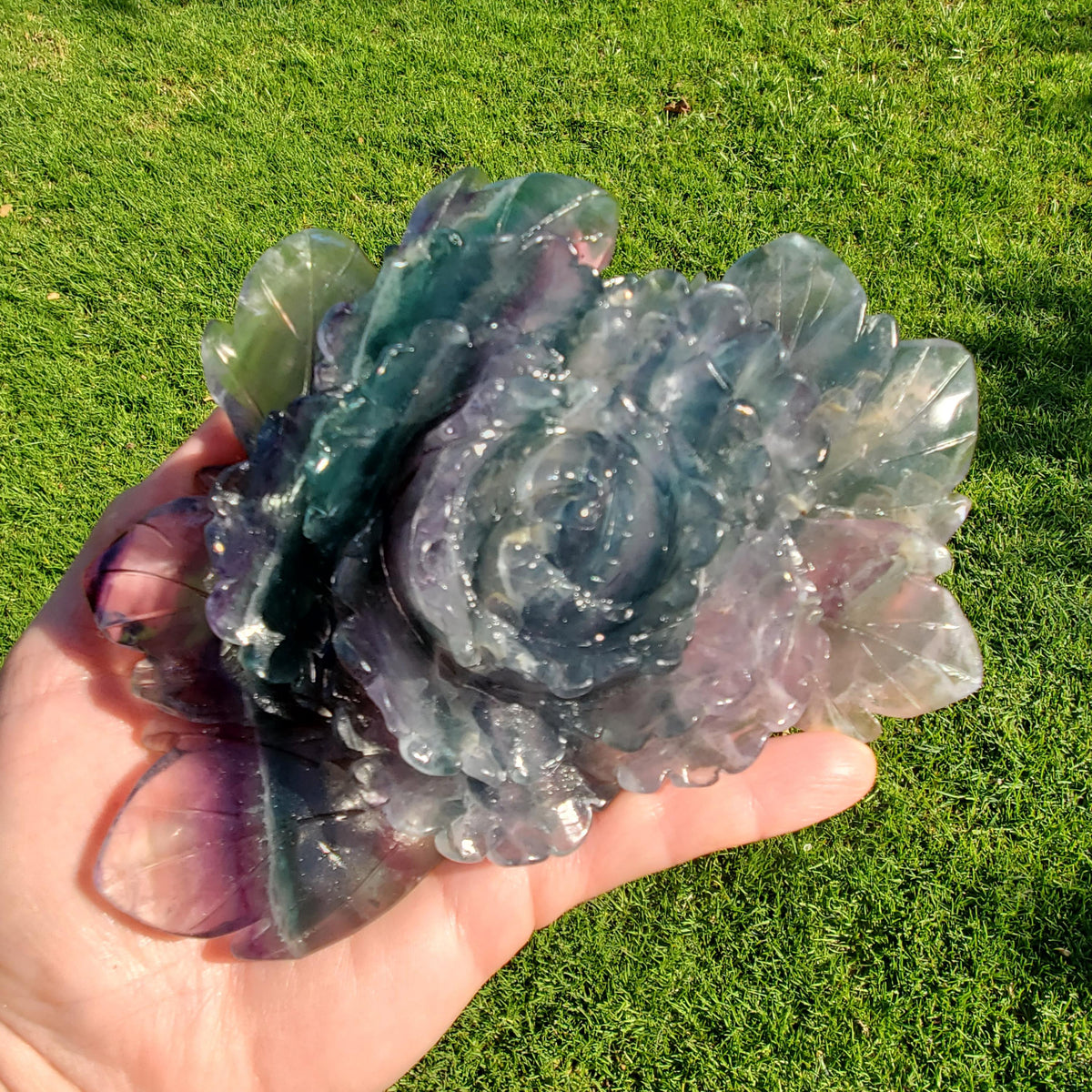 Big Rainbow Fluorite Standing Flower - Mental Clarity, Stability, Concentration, Protection - Fluorite Healing Crystals Gemstones