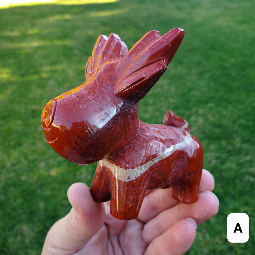 Red Jasper Reindeer - Cellular Healing, Creativity, Reflection, Patience - Red Reindeer Rudolf Carving Statue Crystal Stone Holiday Decor