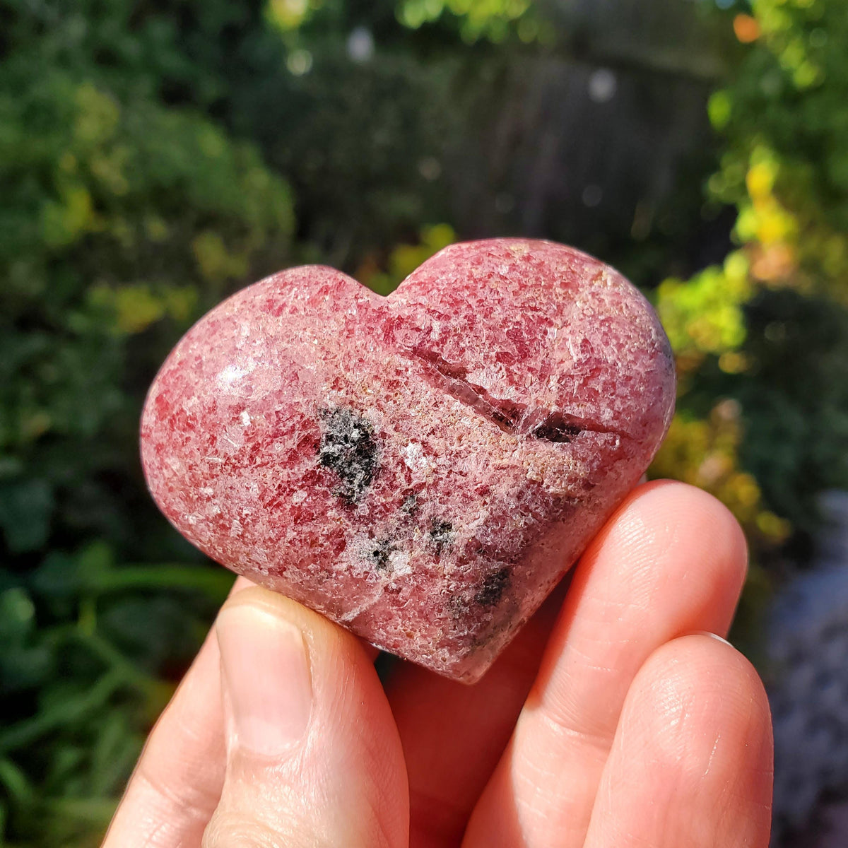 Cute Rhodonite Heart - Self Love, Balance, Joy, Happiness - Pink and Black Crystal Heart Healing Crystals Gemstones