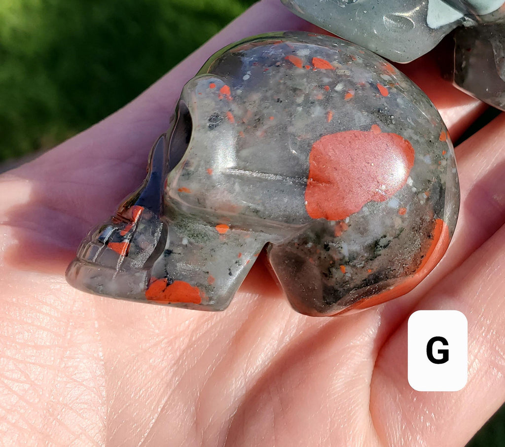 African Bloodstone Skull - Calming, Grounding, Persistence, Courage - 2" Black and Red Crystal Skull Carving Healing Gemstone