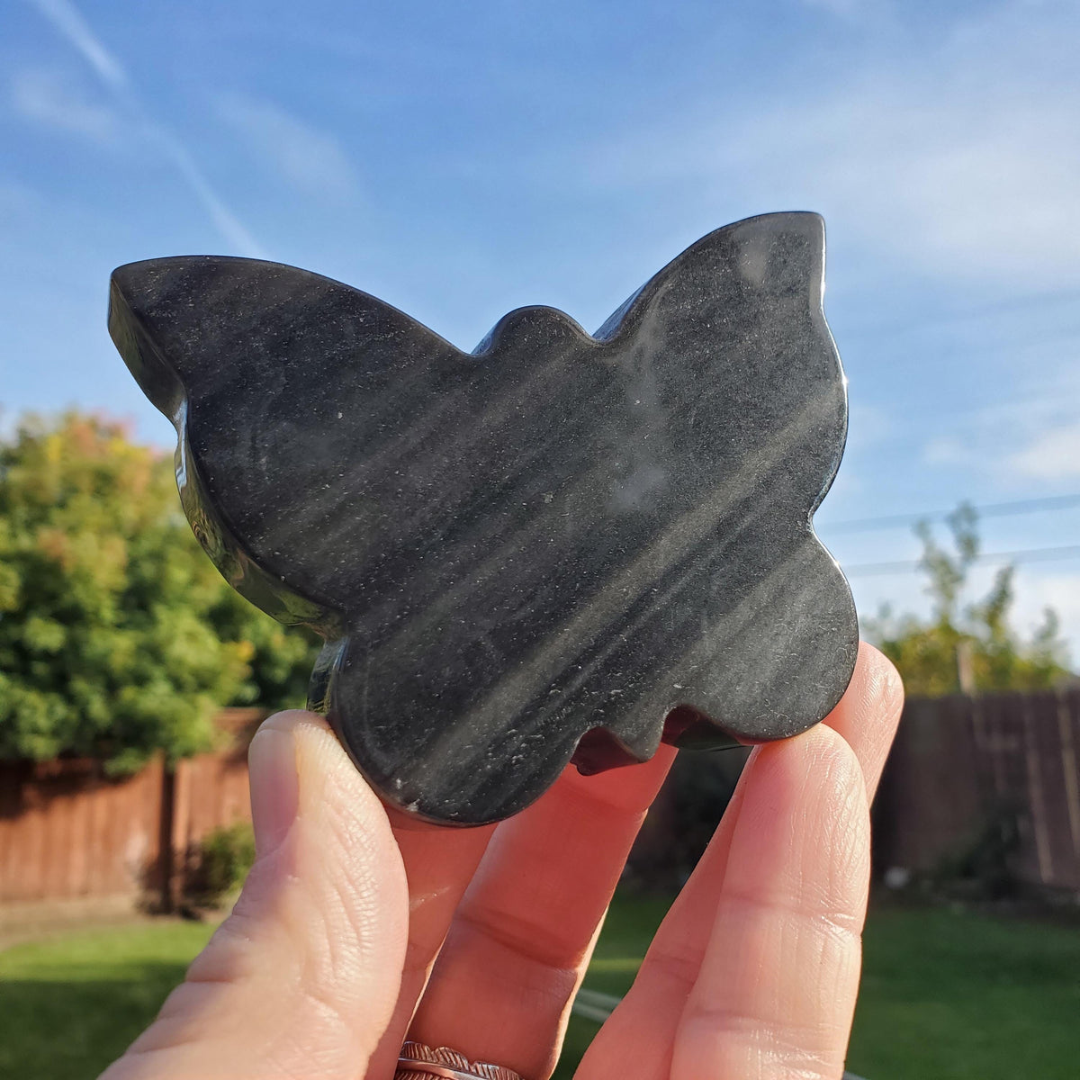 Chunky Gold Sheen Obsidian Butterfly - Self Reflection, Release Negative Energies - Obsidian Black Butterfly Carving Healing Gemstones