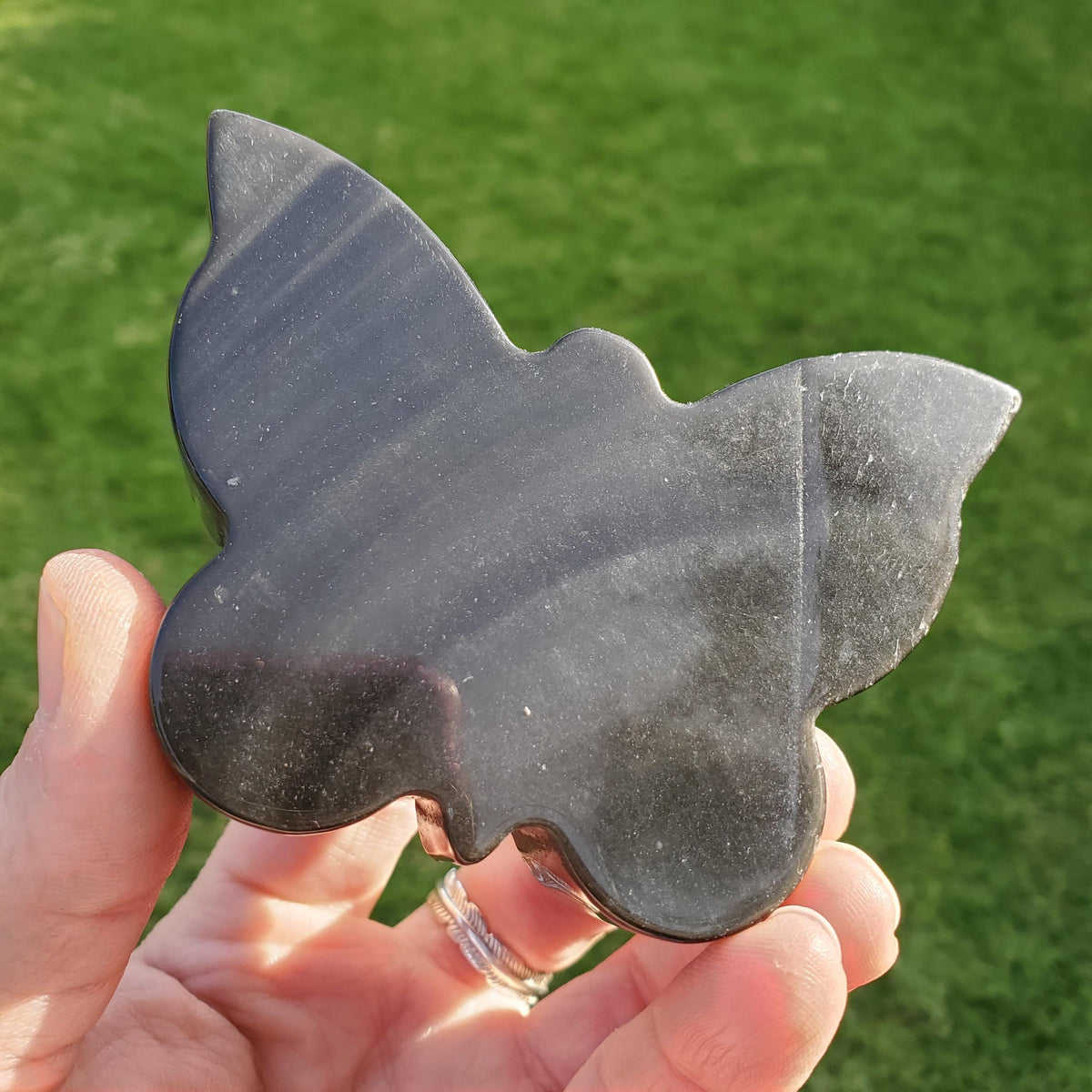 Chunky Gold Sheen Obsidian Butterfly - Self Reflection, Release Negative Energies - Obsidian Black Butterfly Carving Healing Gemstones