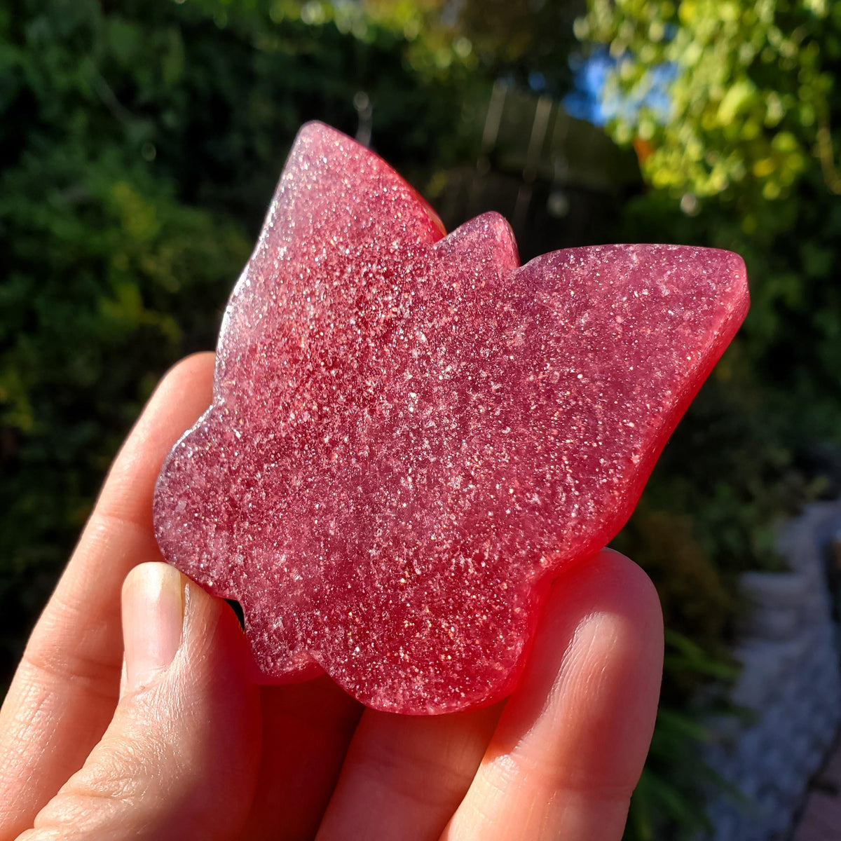Flashy Strawberry Quartz Butterfly - Love, Gratitude, Generosity - Quartz Butterfly Carved Stone Healing Crystals Tanzberry Carving