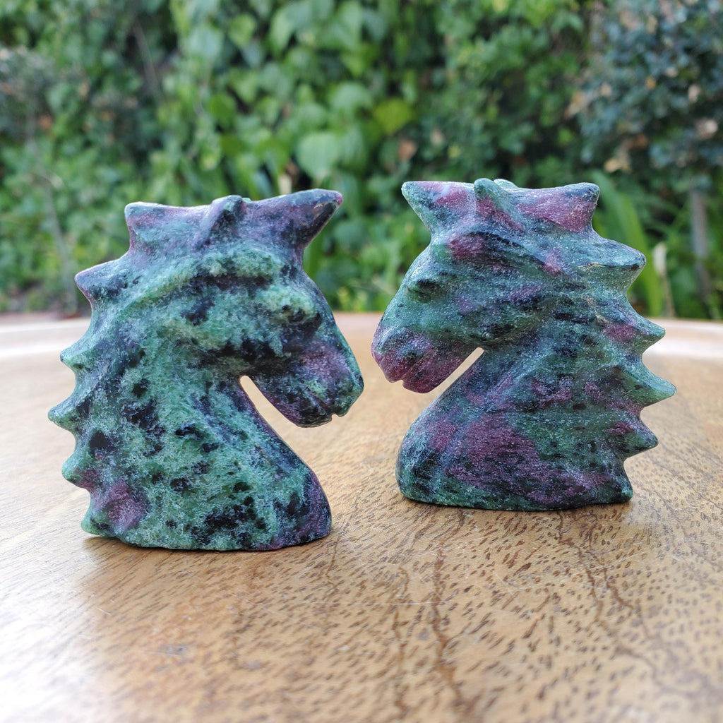 Small Ruby Zoisite Unicorn with UV reactive Ruby - Courage, Strength, Connects Our Hearts and Brain - Ruby Unicorn Carving Healing Gemstone