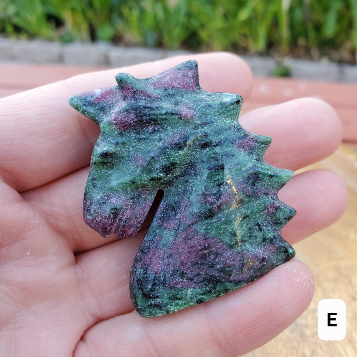 Small Ruby Zoisite Unicorn with UV reactive Ruby - Courage, Strength, Connects Our Hearts and Brain - Ruby Unicorn Carving Healing Gemstone